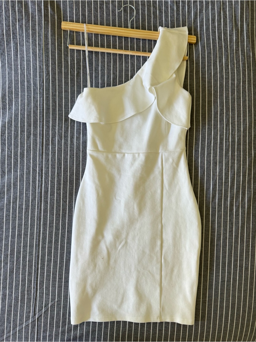Lulu's White One-Shoulder Ruffle Sheath Dress